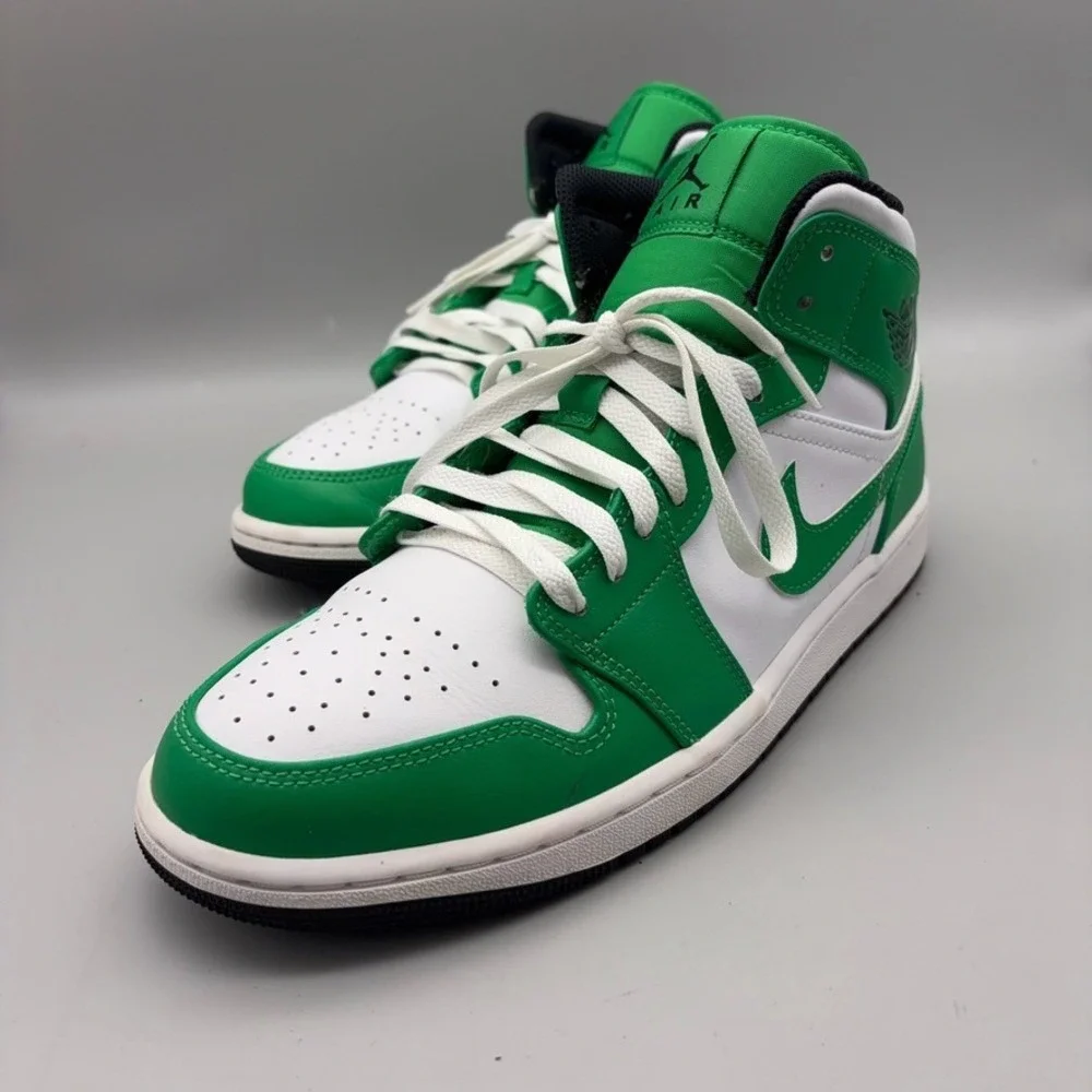 Nike Air Jordan Shoes Mens Size 10 Lucky Green White 1 Mid Colorblock DQ8426-301